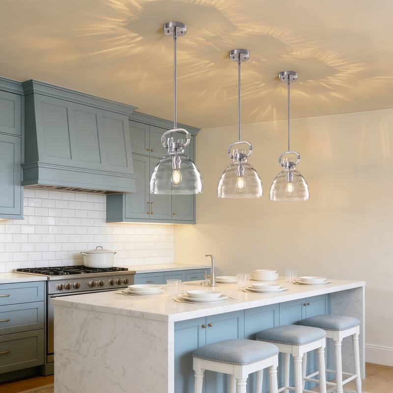 Skystar 1 - Light Single Pendant With Clear Hammered Glass Shade