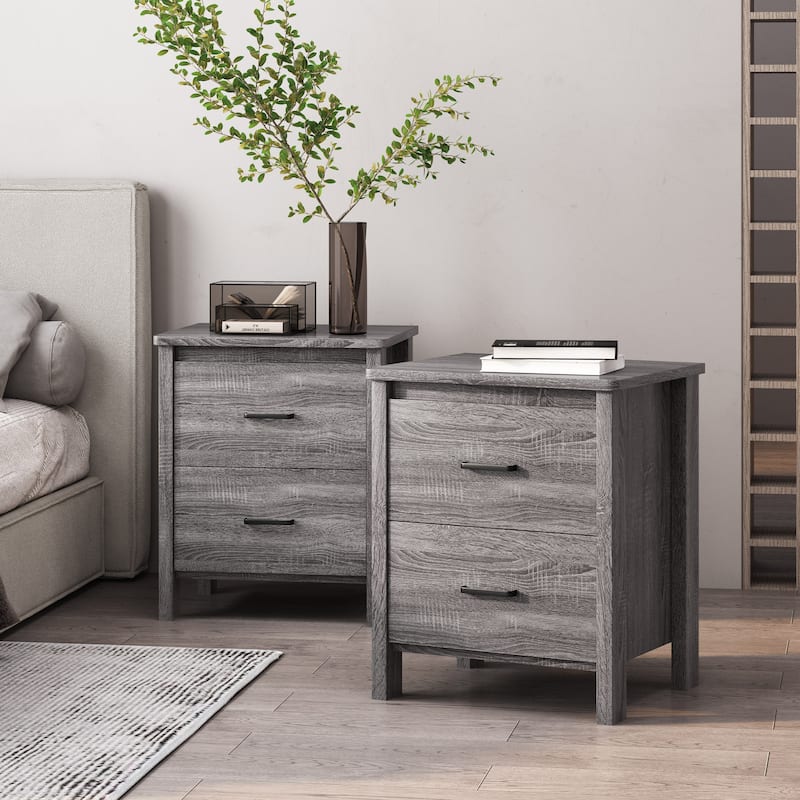 Olimont Faux Wood 2 Drawer Nightstands (Set of 2) by Christopher Knight Home - Sonoma Grey Oak
