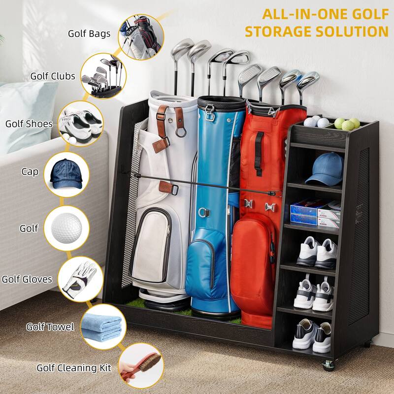Moasis 35.4" Wide Golf Storage Garage Organizer Sport Balls Storage Rack with Wheels