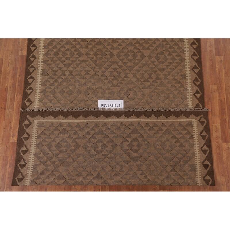 Hand Woven Oriental 100% Wool Carpet Southwestern Geometric Brown Kilim Area Rug - 9' 3'' X 6' 6''