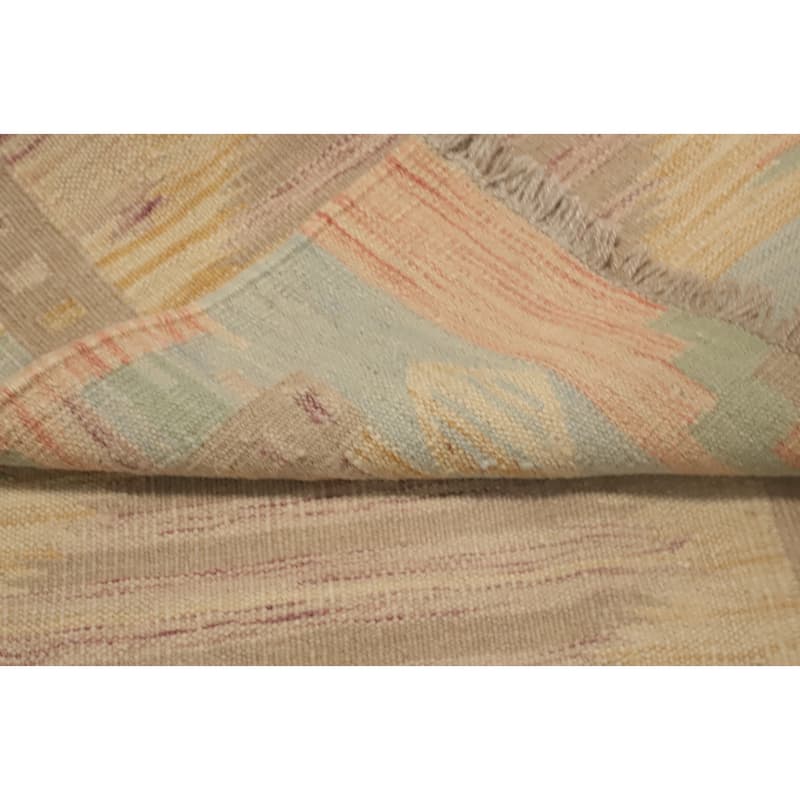 Hand Woven Oriental 100% Wool Carpet Southwestern Tribal Beige & Ivories Kilim Runner Rug - 6' 3'' X 2' 2''