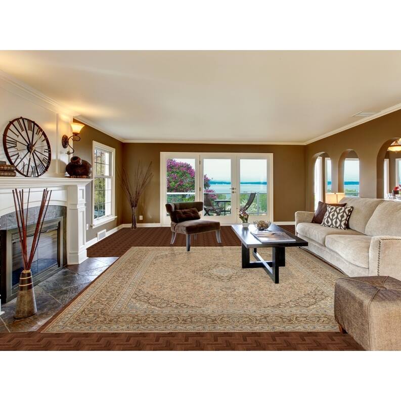 Hand Knotted Oriental 100% Wool Carpet Traditional Floral Peach Mashad Area Rug - 12' 3'' X 9' 7''