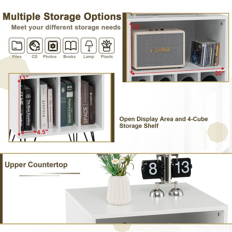 Gymax File Cabinet W/ Split Storage Standing Display Bookshelf Bedroom