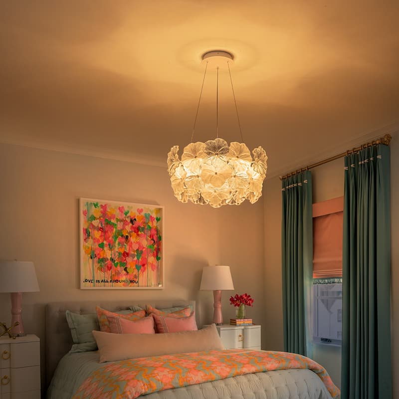 Modern LED Chandelier Clear & Frosted Glass Floral Petals Dimmable