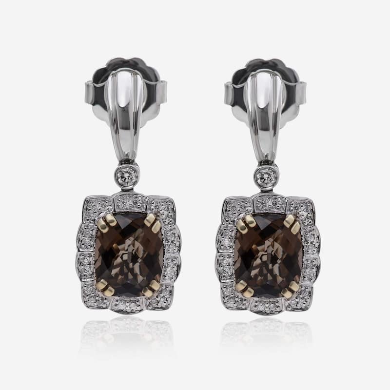 Charles Krypell Sterling Silver and 14K Yellow Gold, Topaz and White Diamond 0.32ct. tw. Drop Earrings - 1/3" x 3/8"