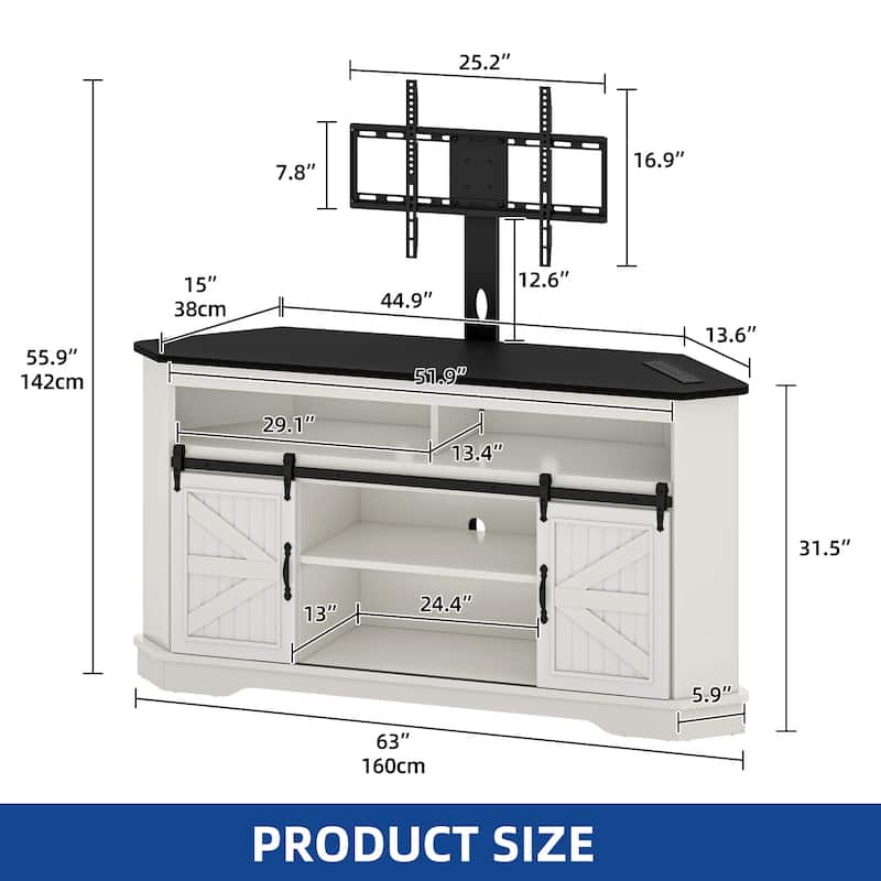 Moasis Corner TV Stand with Barn Doors for 70" TVs