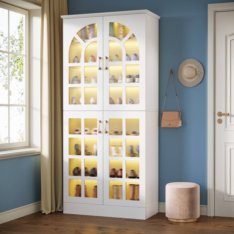 35 Pairs Tall Shoe Storage Cabinet with Doors, 8 Tiers Shoe Rack Organizer with LED Light and Adjustable Shelves for Entryway