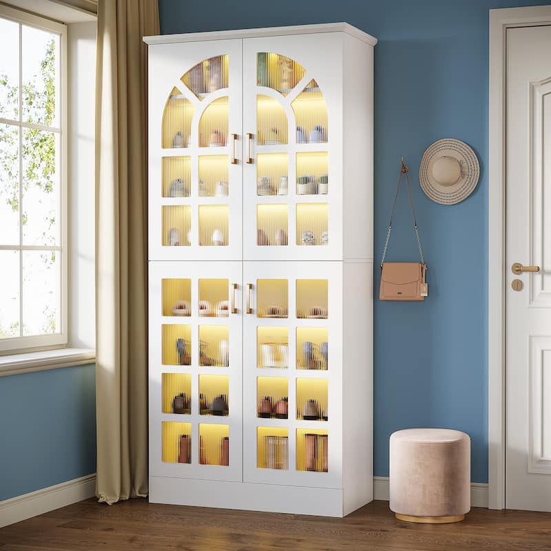 8-Tier Tall Shoe Cabinet with Doors & Led Lights and Adjustable Shelves