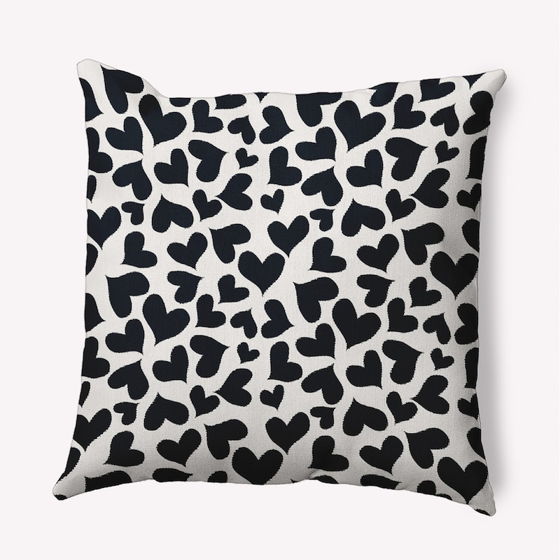 Patterned Hearts Valentine's Day Decorative Indoor/Outdoor Pillow - 20" x 20" - Black-White