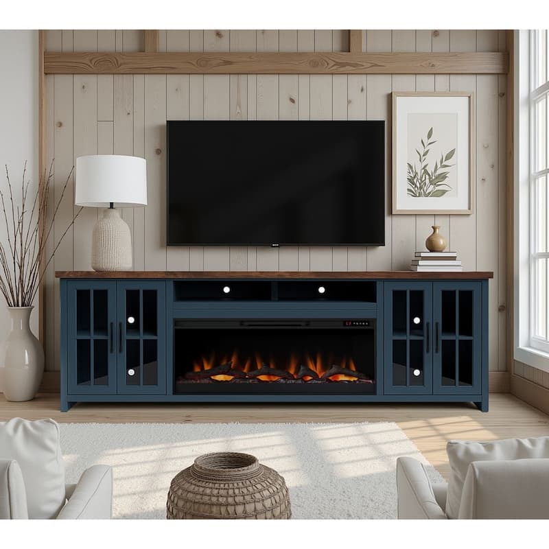 Bridgevine Home Modern Farmhouse 97 inch Fireplace TV Console for TVs up to 100 inches, Two-Tone Finish