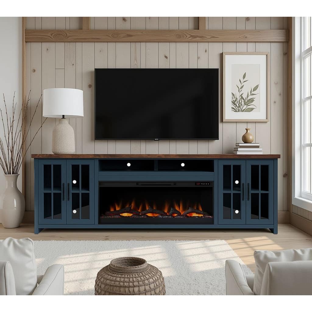 Bridgevine Home Modern Farmhouse 97 inch Fireplace TV Console for TVs up to 100 inches, Two-Tone Finish