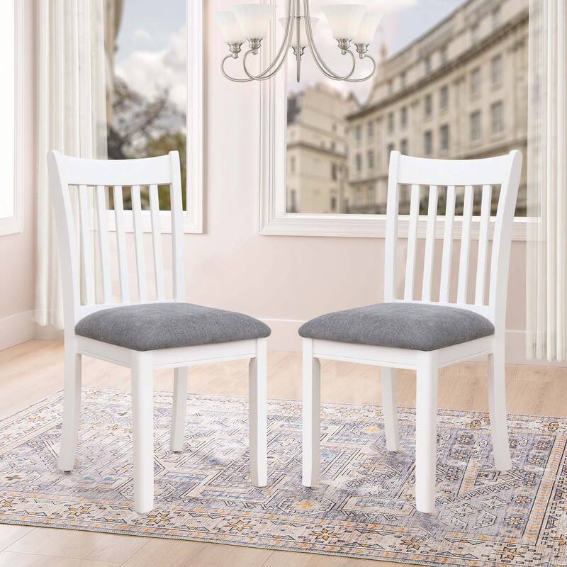 Set of 2 Seating Chairs Cushion Seats Wooden Back Kitchen Breakfast Chairs - White