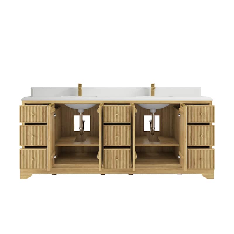 Willow Collections 84 in. W x 22 in. D Austin Solid Teak Wood Double Sink Bathroom Vanity with Countertop