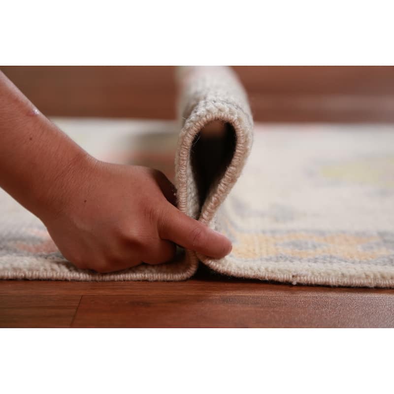 Hand Knotted Oriental 100% Wool Carpet Transitional Geometric Beige & Ivories Oushak Runner Rug - 9' 2'' X 3' 1''