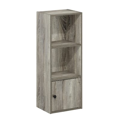 31.5 in. Tall French Oak Grey Wood 3-Shelf Bookcase with Storage Cabinet