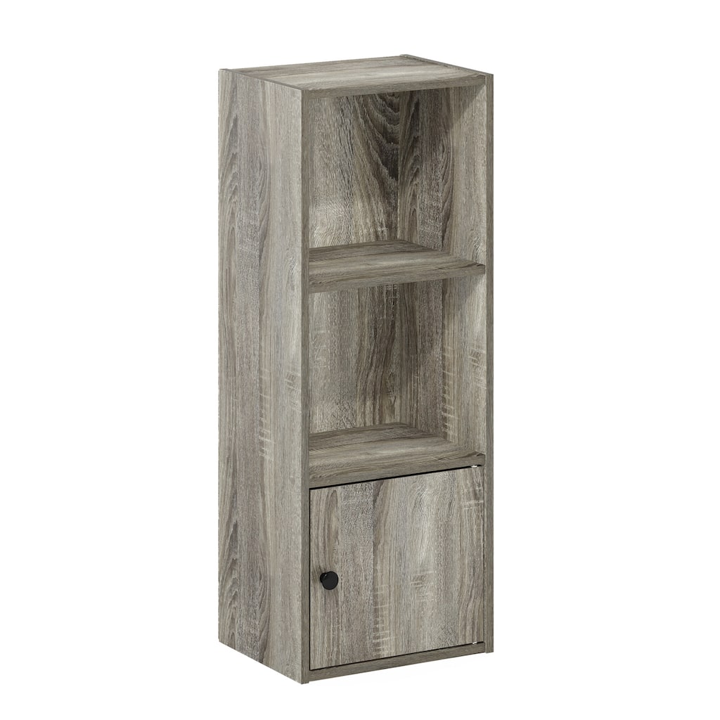 31.5 in. Tall French Oak Grey Wood 3-Shelf Bookcase with Storage Cabinet