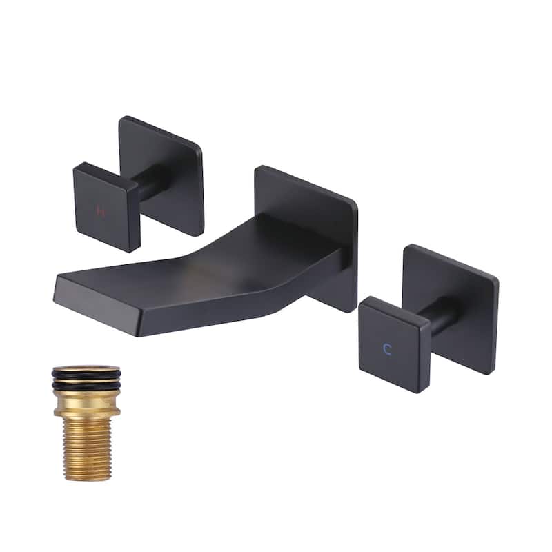 WOWOW Dual- Handle Waterfall Bathroom Wall-mount Faucet in Modern - Matte Black