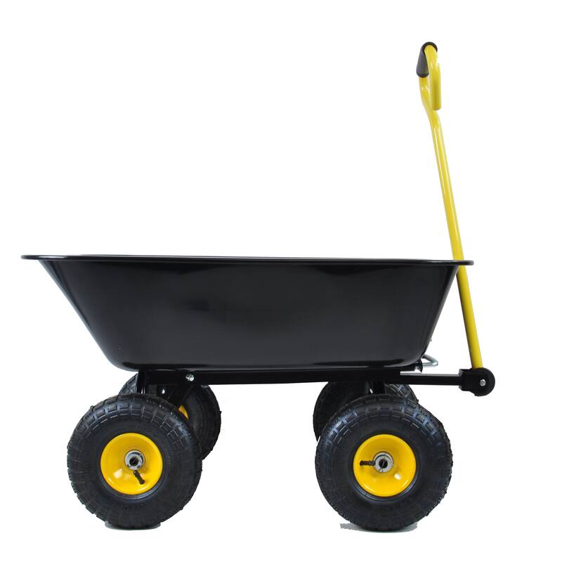 Folding Poly Garden Dump Truck - 10" Pneumatic Tires & Steel Frame, Black