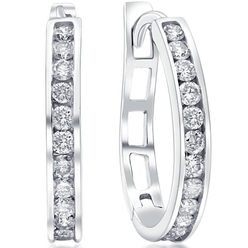 Bliss Diamond 1/2Ct Diamond Hoops in White or Yellow Gold - White