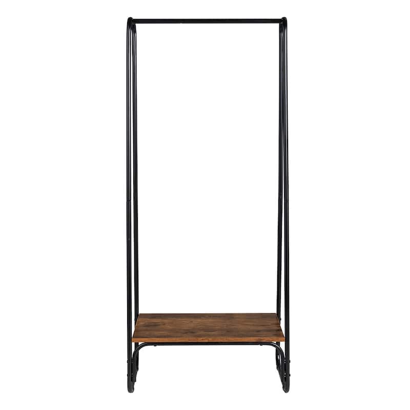 Freestanding Metal Clothing Rack with One Wood Shelf