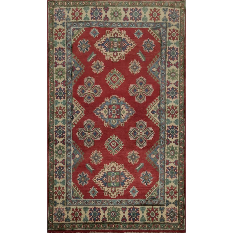 Hand Knotted Oriental 100% Wool Carpet Traditional Geometric Red Kazak Area Rug - 6' 0'' X 3' 11''