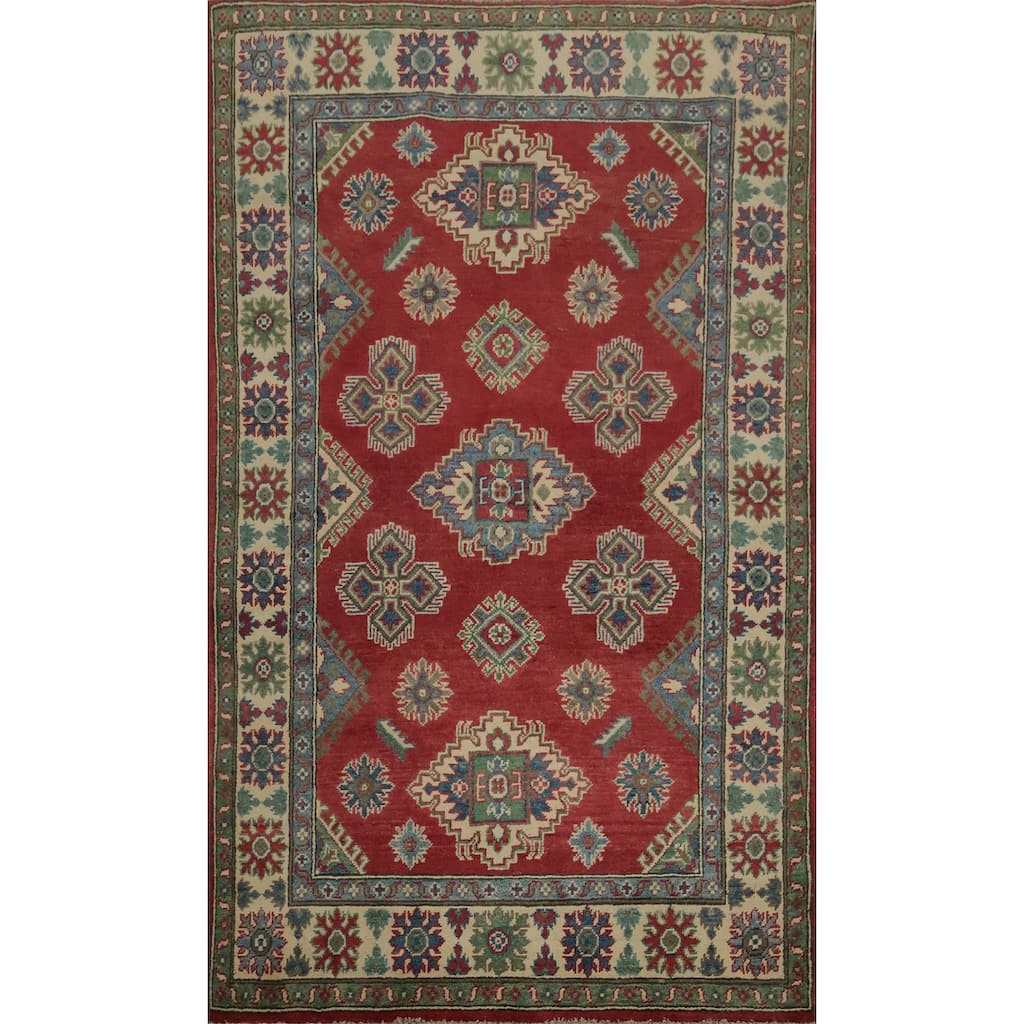 Hand Knotted Oriental 100% Wool Carpet Traditional Geometric Red Kazak Area Rug - 6' 0'' X 3' 11''