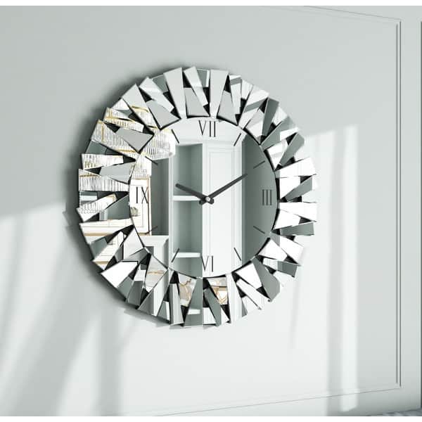 slide 2 of 12, 31.4” Round Mirrored Wall Clock Decor Silver Glass Mirror Clock - 80cm 80cm