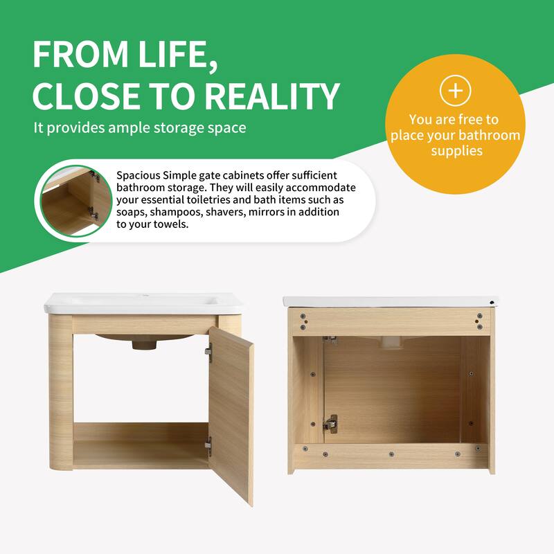 BNK 24''/28''/36''/40''/60''/68'' Bathroom Vanity With Sink, Floating Bathroom Vanity with Soft Close Doors and Shelf