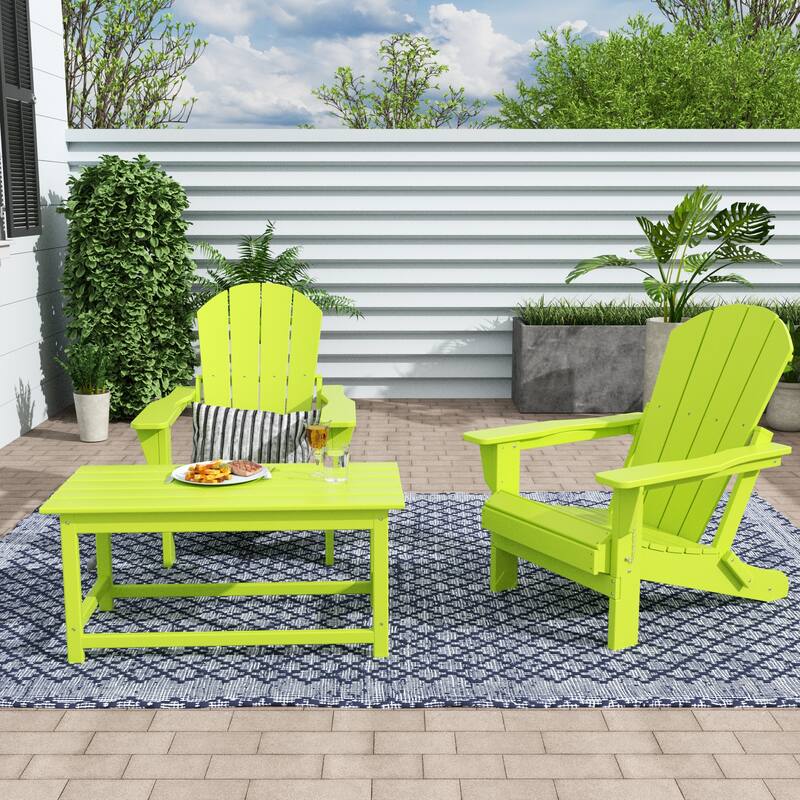 Laguna Hdpe All Weather Outdoor Patio Foldable Adirondack Chairs Conversation Set (3-Piece Set) - Lime
