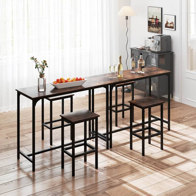 Costway 3 PCS Counter Height Table Set with Footrests Rectangular Pub