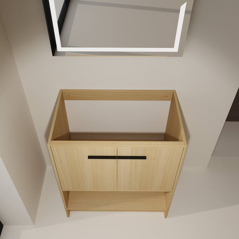 GDFStudio - Lisbon Modern Minimalist Freestanding Bathroom Vanity Cabinet with Soft Close Doors, Open Shelf, Sink NOT INCLUDED
