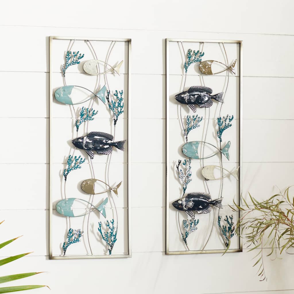 Blue Metal Fish Home Wall Decor (Set of 2)