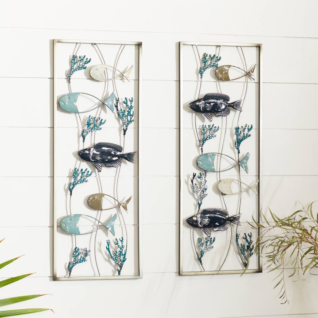 Blue Metal Fish Home Wall Decor (Set of 2) - Overstock - 21147990