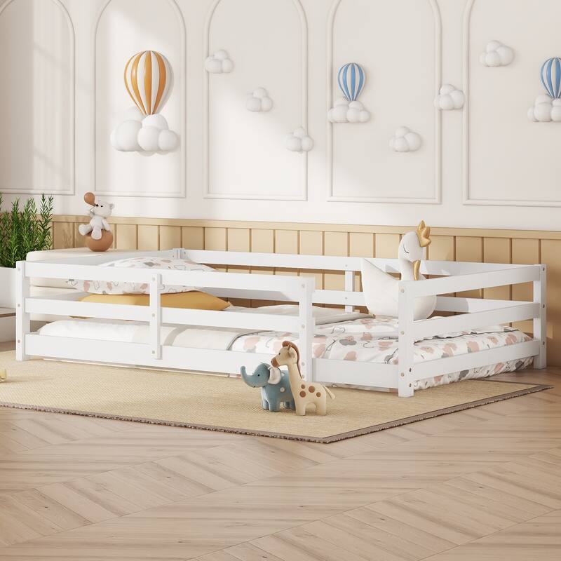 GDF Studio - Helton Montessori Wooden Floor Bed with Fence for Kids