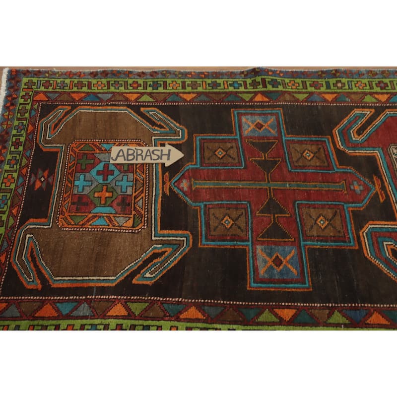 Hand Knotted Oriental 100% Wool Carpet Traditional Tribal Black Ardebil Runner Rug - 10' 0'' X 3' 7''