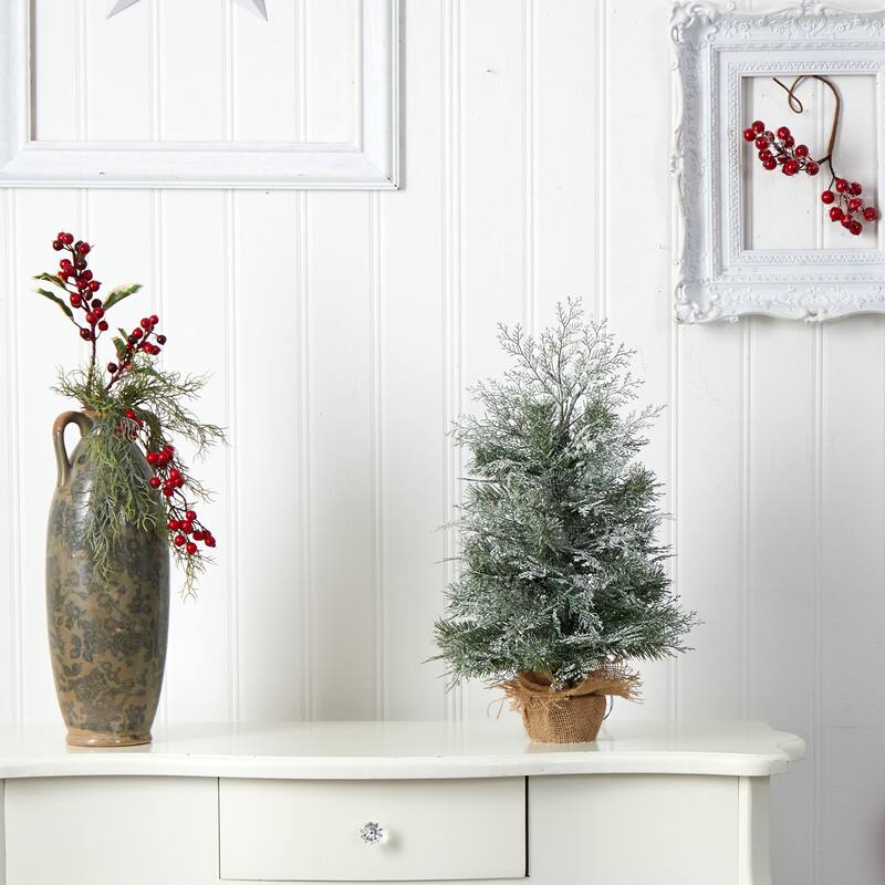2ft. Winter Frosted Artificial Christmas Tree with 35 LED Lights in Burlap Base - Petite Holiday X-Mas Accent