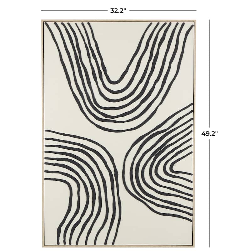 Wooden Abstract Wavy Line Living Room Framed Wall Art with Black Wooden Frame - Black - Roche River Decor