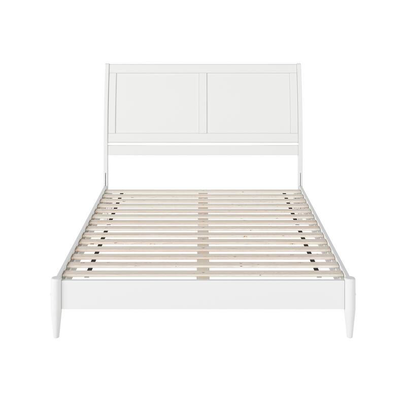 Solid Wood Low Profile Sleigh Bed - Queen Size Platform Bed with USB Charging Station - Modern Bedroom Furniture