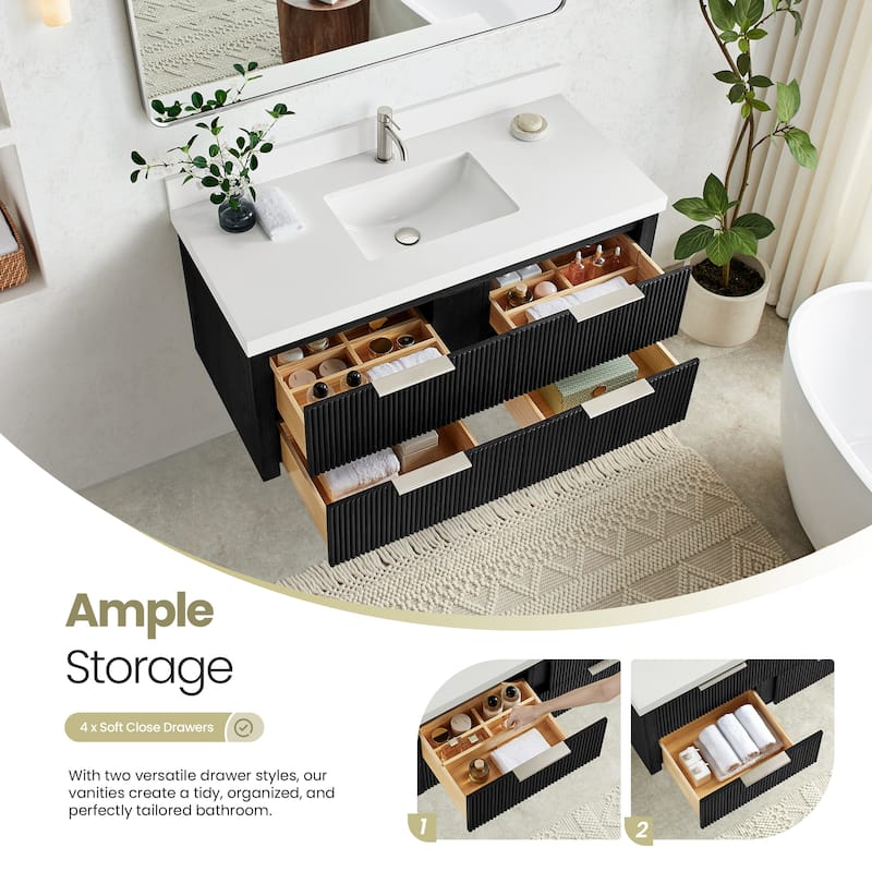 Barcelona Floating Bath Vanity with Quartz Stone Top without Mirror