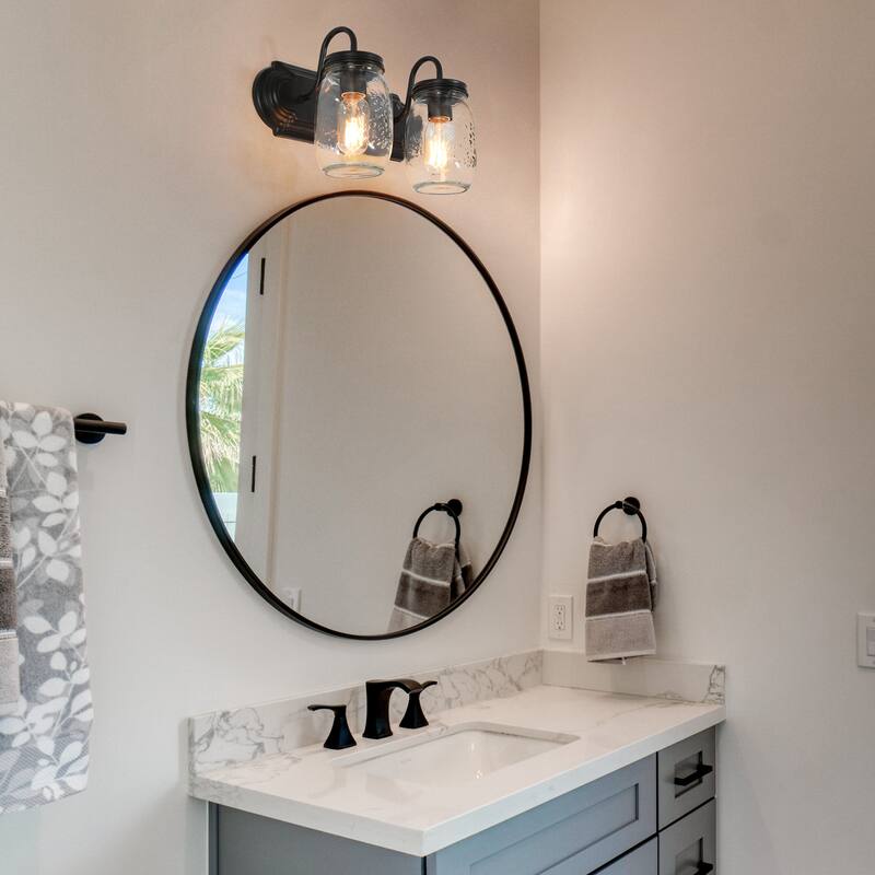 Modern Farmhouse 2-Light Vanity Light Mason Jar Glass Wall Sconces - 14" L x 8.5" H