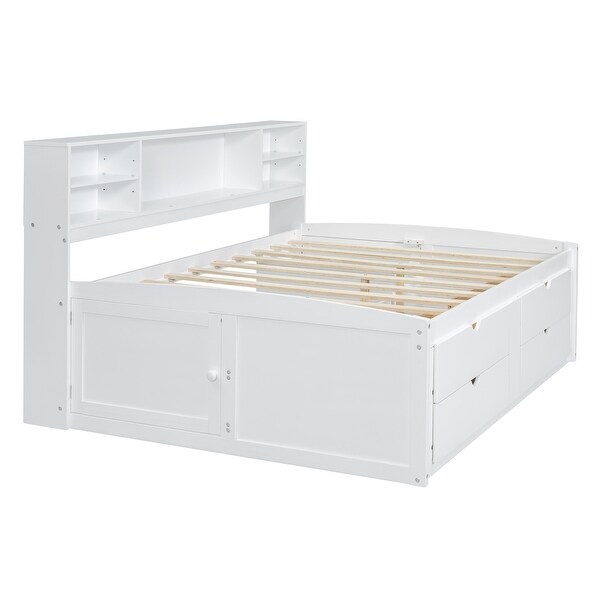 White Full Size Wooden Daybed Frame with 2 Bedside Cabinets, Upper