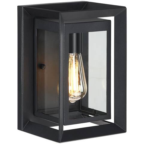 1-Light Black Double Framed Outdoor Wall Sconce Light with Clear Glass - 10"H