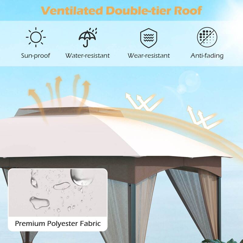 Costway 10 X 10/12 FT Patio Gazebo with Netting Walls 4 Sandbags