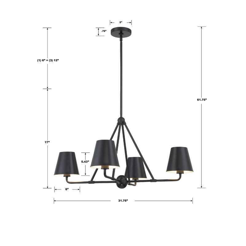 Xavier 4 Light Matte Black Chandelier - 31.75"W x 17"H