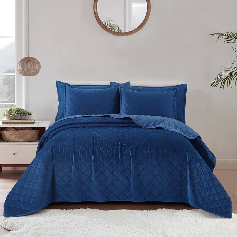 Serenta Velvet Quilts 5 Piece Ultra Soft Floor Touching Bedspread Set