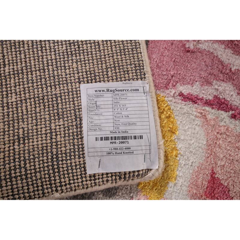 Handmade Abstract Indian Area Rug Oriental Wool & Silk Carpet - 5'4"x 8'3"