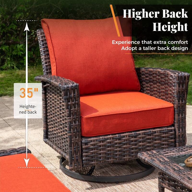 MAISON ARTS Patio Wicker Sofa Conversation Set with 50,000 BTU Fire Pit Table , Oversize Seat with 5.5'' Thick Padded Cushion