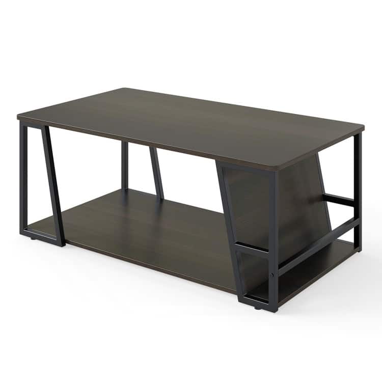 Industrial Coffee Table with Storage Shelf and Side Compartment Rectangle Wood and Metal Accent Table for Living Room