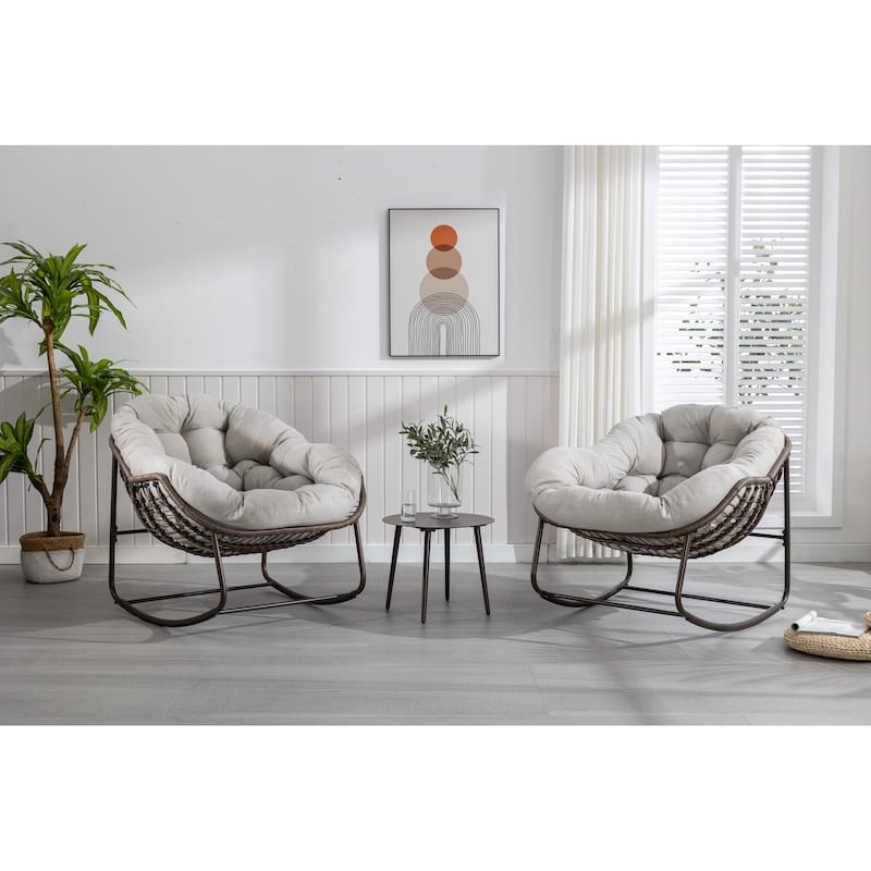 Outdoor Rattan Rocking Chair,Padded Cushion Rocker Recliner Chair Outdoor for Front Porch, Living Room, Patio, Garden
