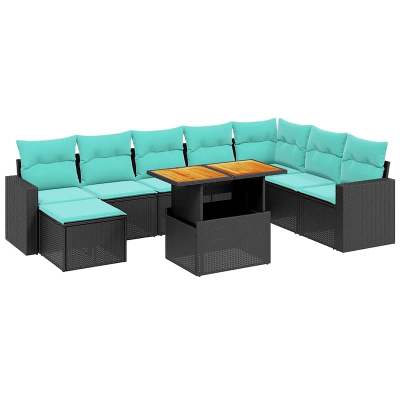 vidaXL Patio Sofa Set with Cushions Outdoor Furniture 9 Piece Poly Rattan
